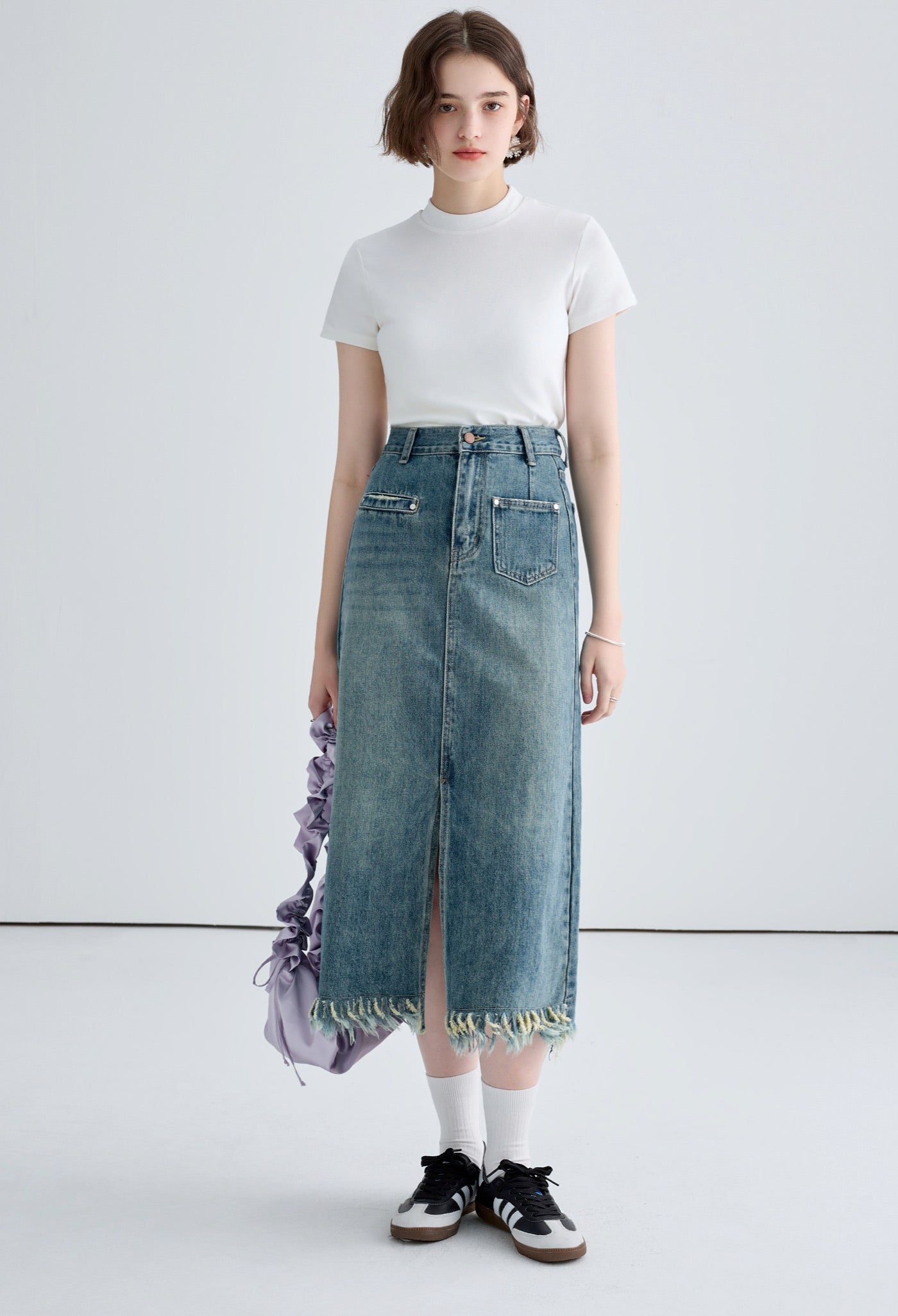 fringe,denim,slit,skirt,blue,simple,cute,cool,sexy,modern