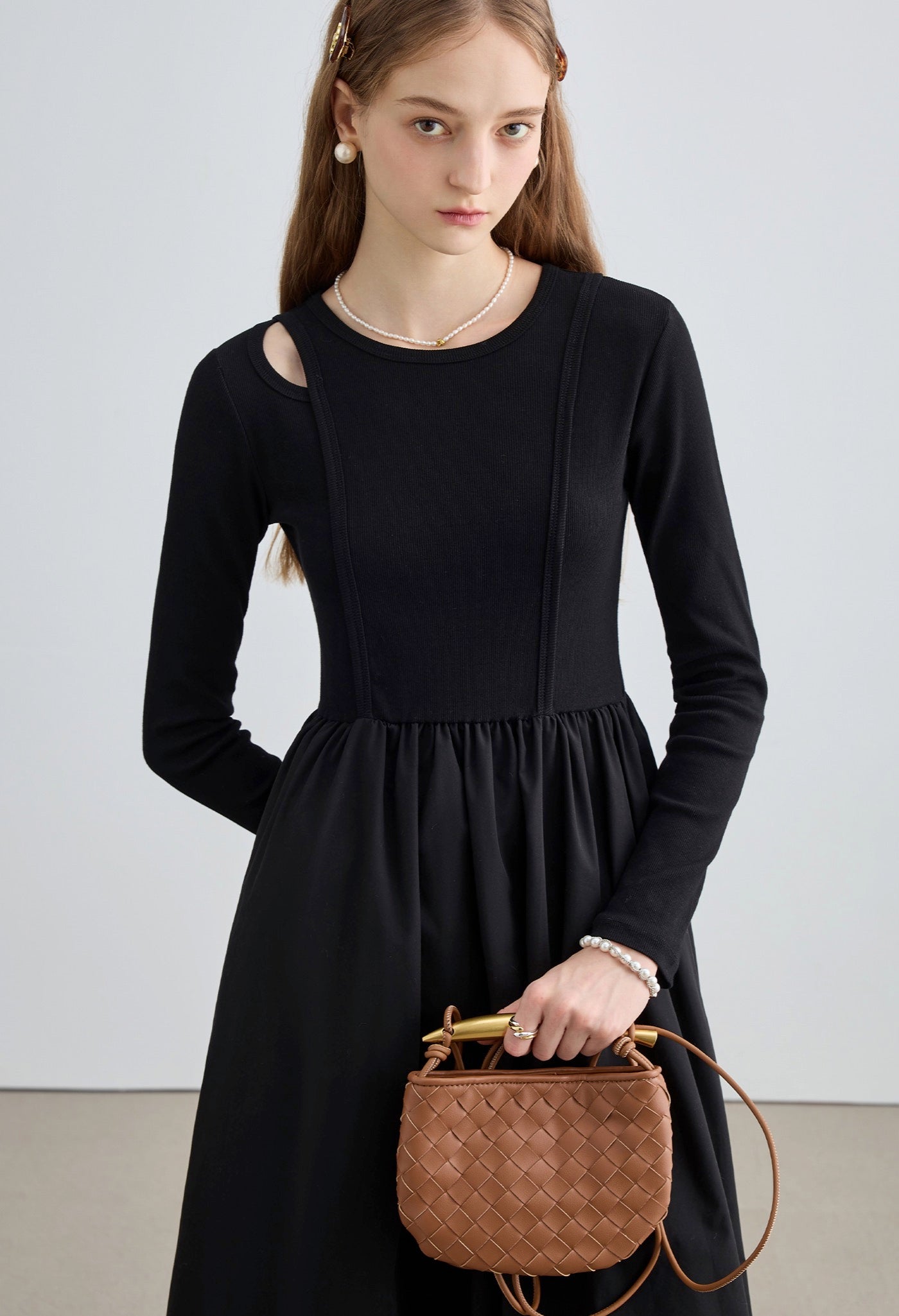 hollow,panel,knit,dress,black,simple,cute,cool,modern,sexy