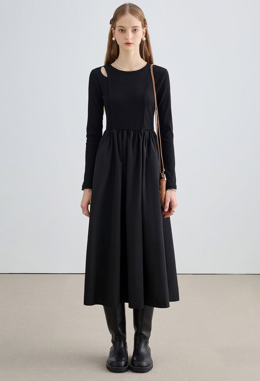 hollow,panel,knit,dress,black,simple,cute,cool,modern,sexy