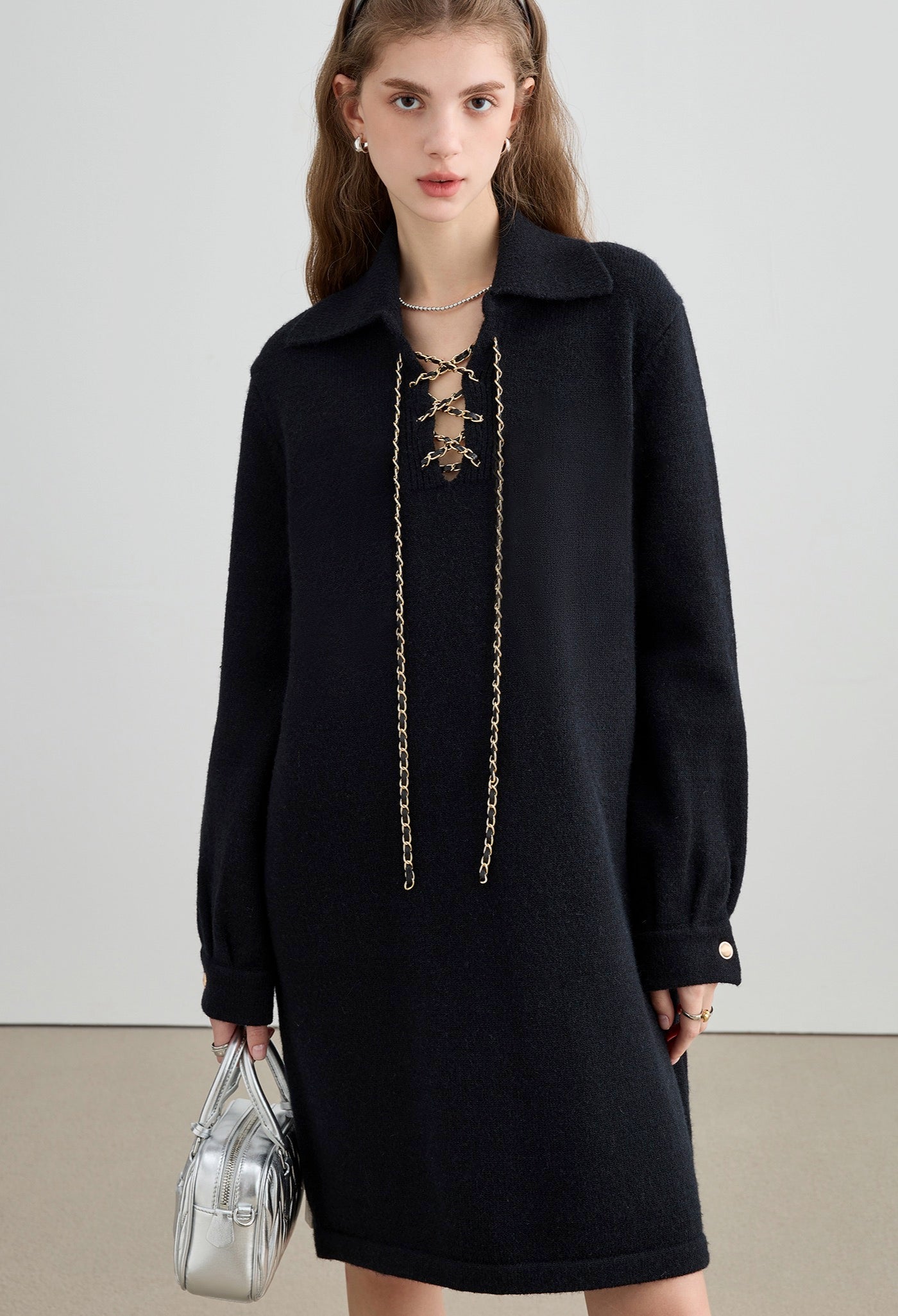 chain,knit,dress,black,simple,cute,cool,sexy,modern,mode