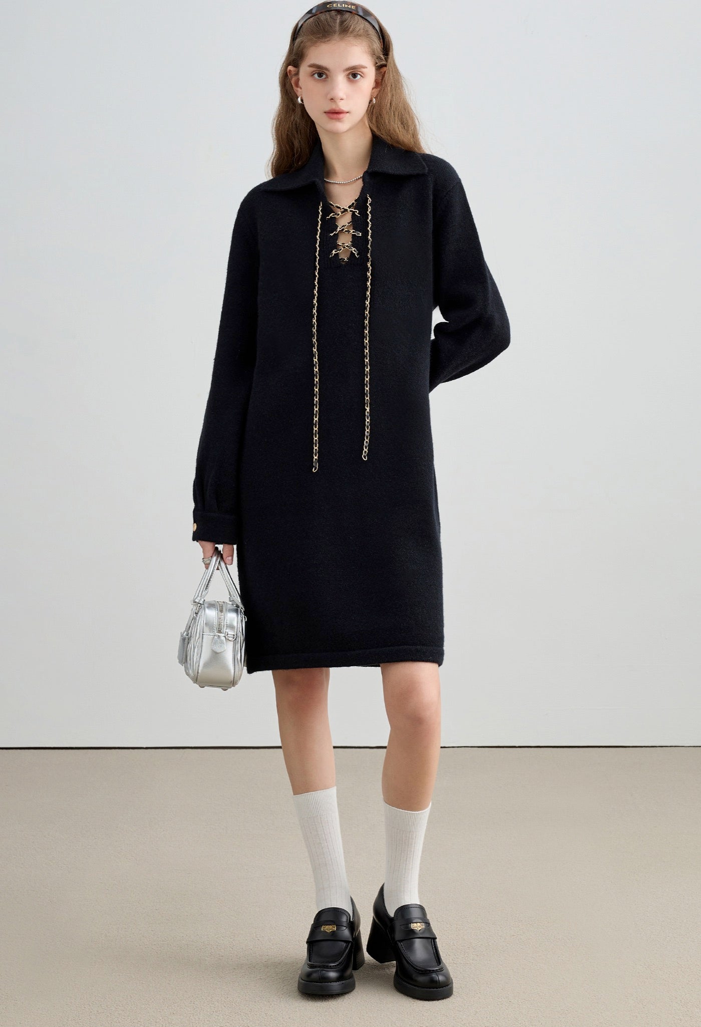 chain,knit,dress,black,simple,cute,cool,sexy,modern,mode