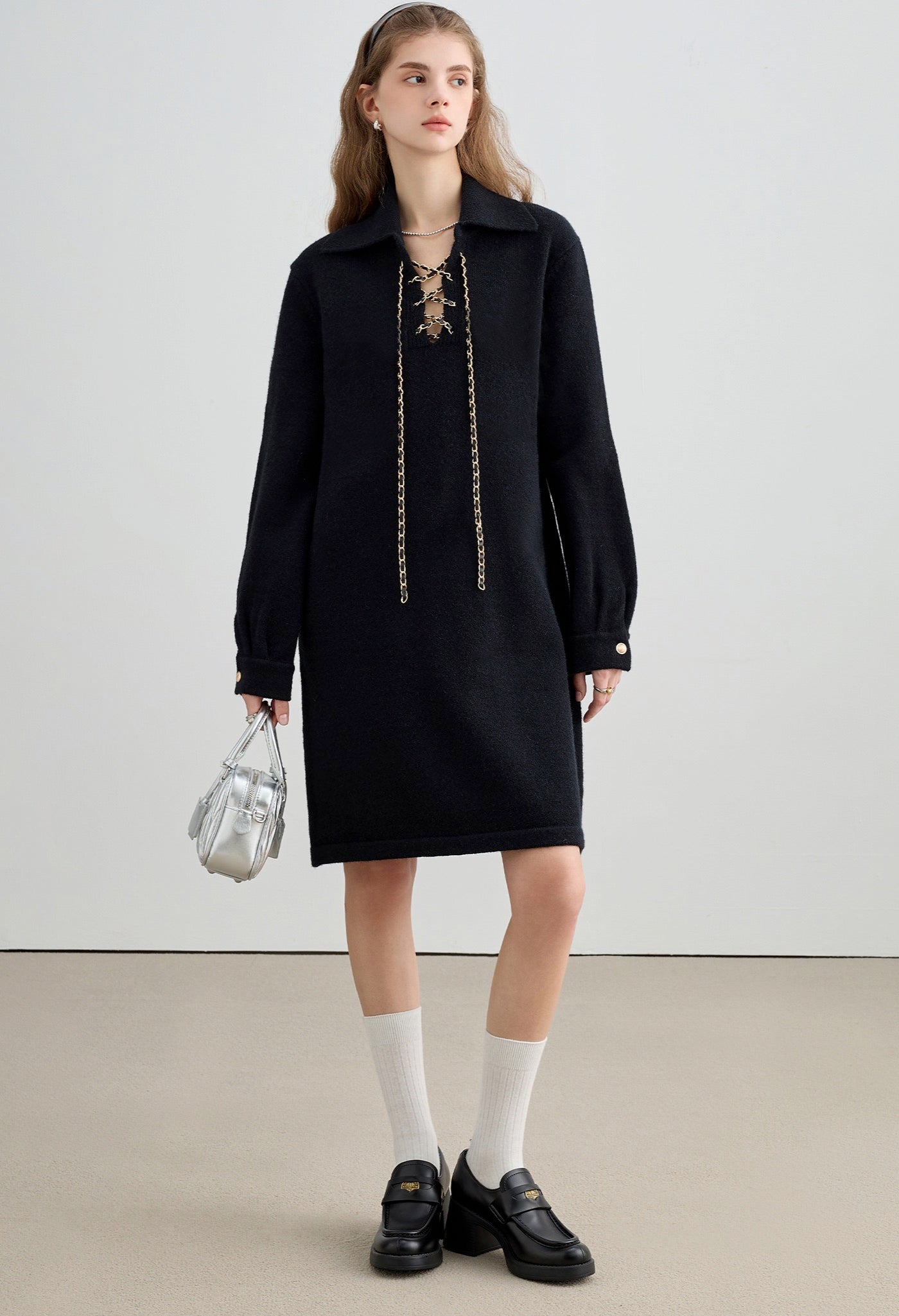 chain,knit,dress,black,simple,cute,cool,sexy,modern,mode