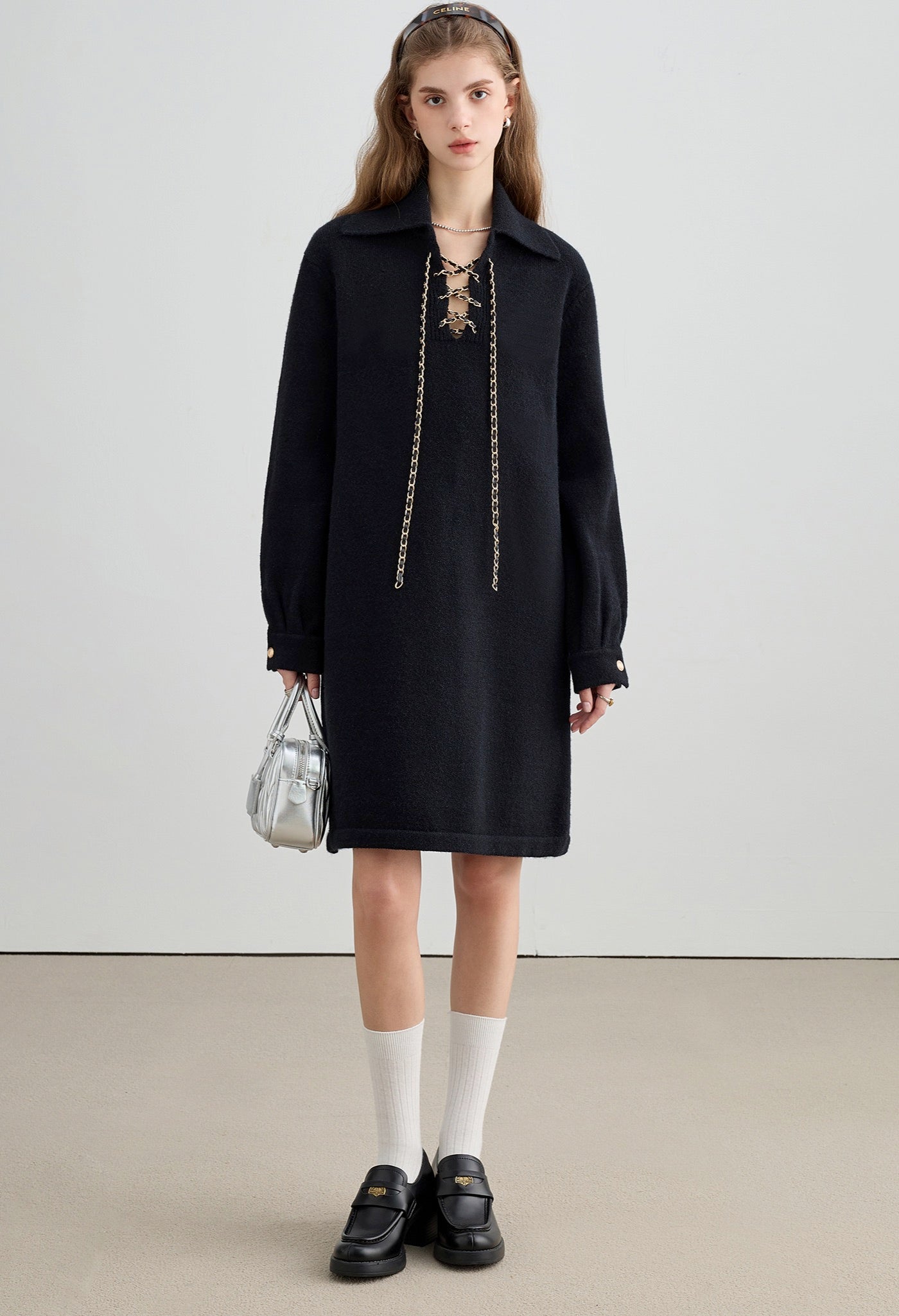 chain,knit,dress,black,simple,cute,cool,sexy,modern,mode