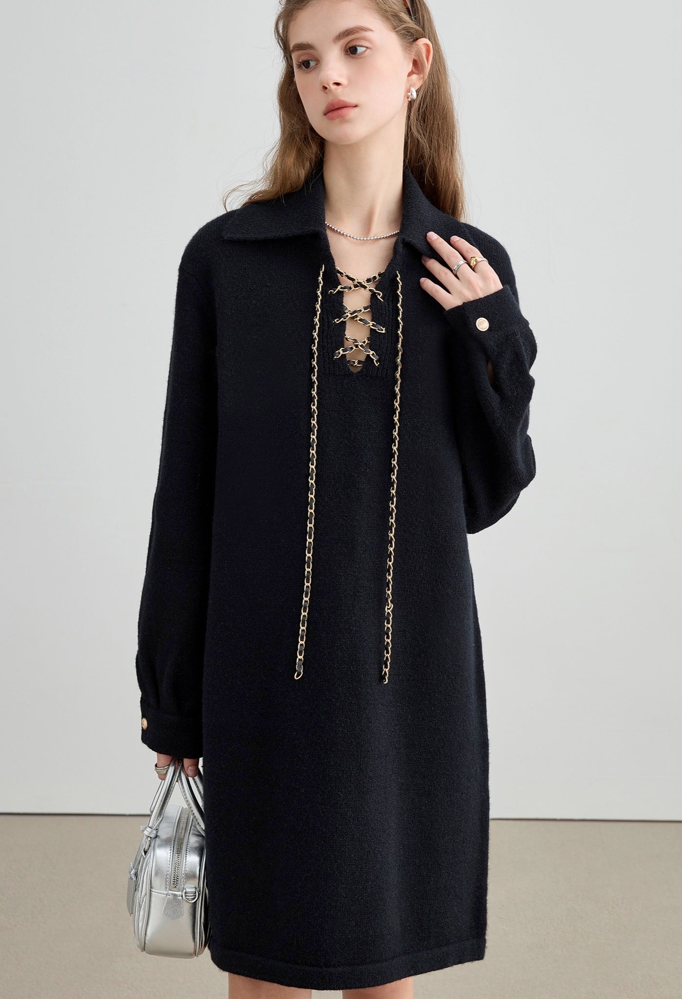 chain,knit,dress,black,simple,cute,cool,sexy,modern,mode