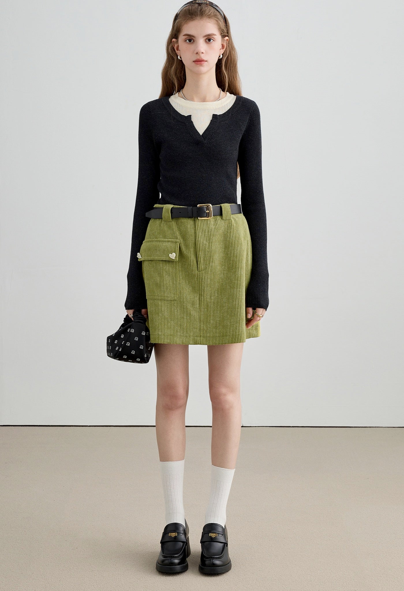 corduroy,aline,skirt.green,simple,cute,sexy,cool,modern,mode