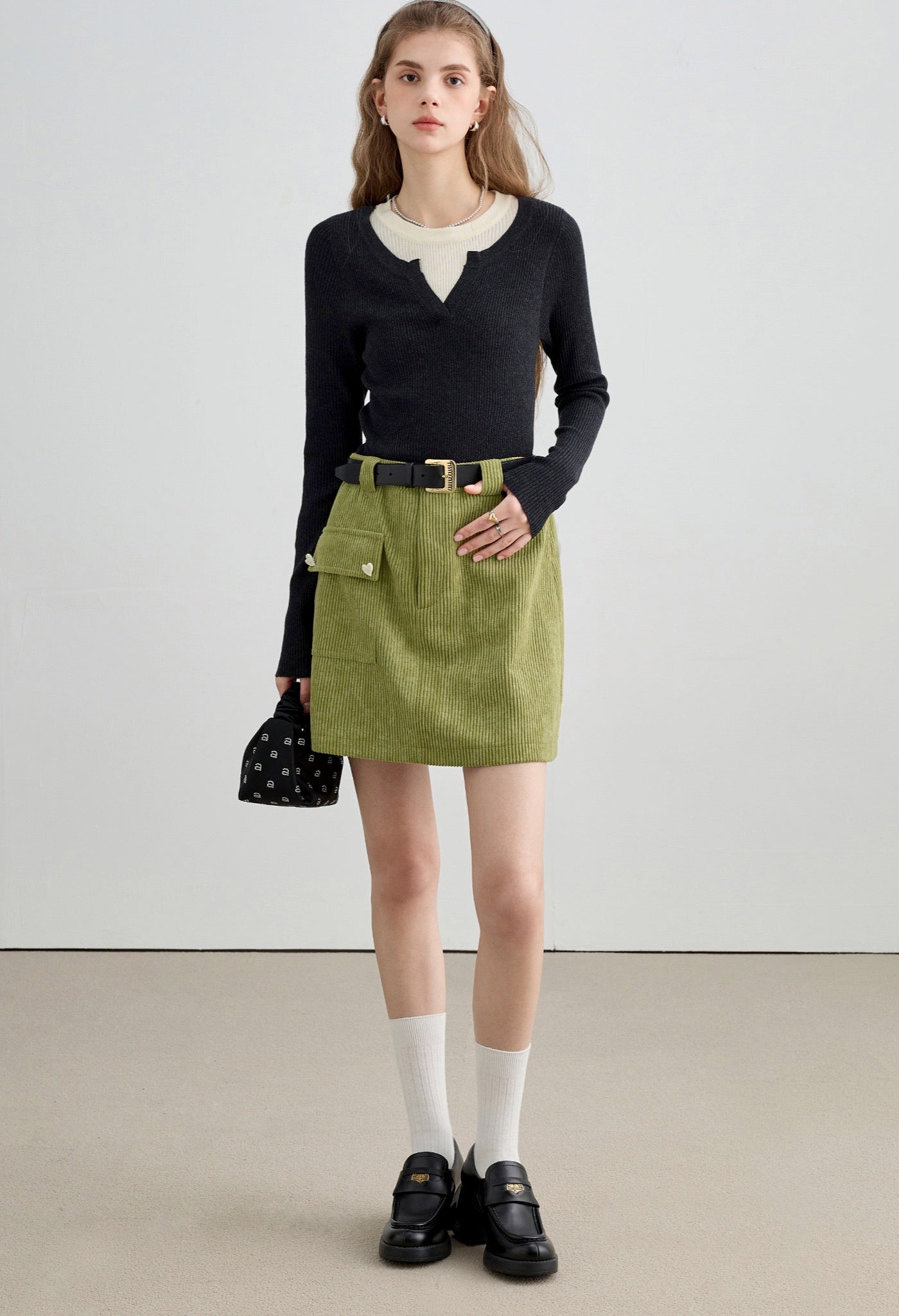 corduroy,aline,skirt.green,simple,cute,sexy,cool,modern,mode