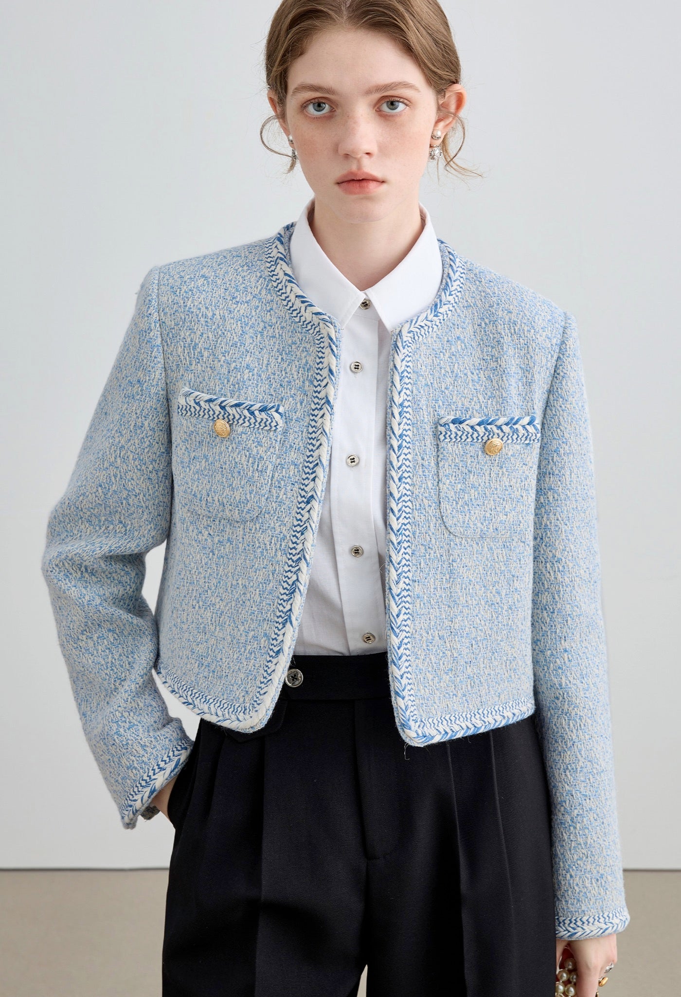 simple,patch,pocket,tweed,coat,blue,cool,cute,sexy,mode,modern