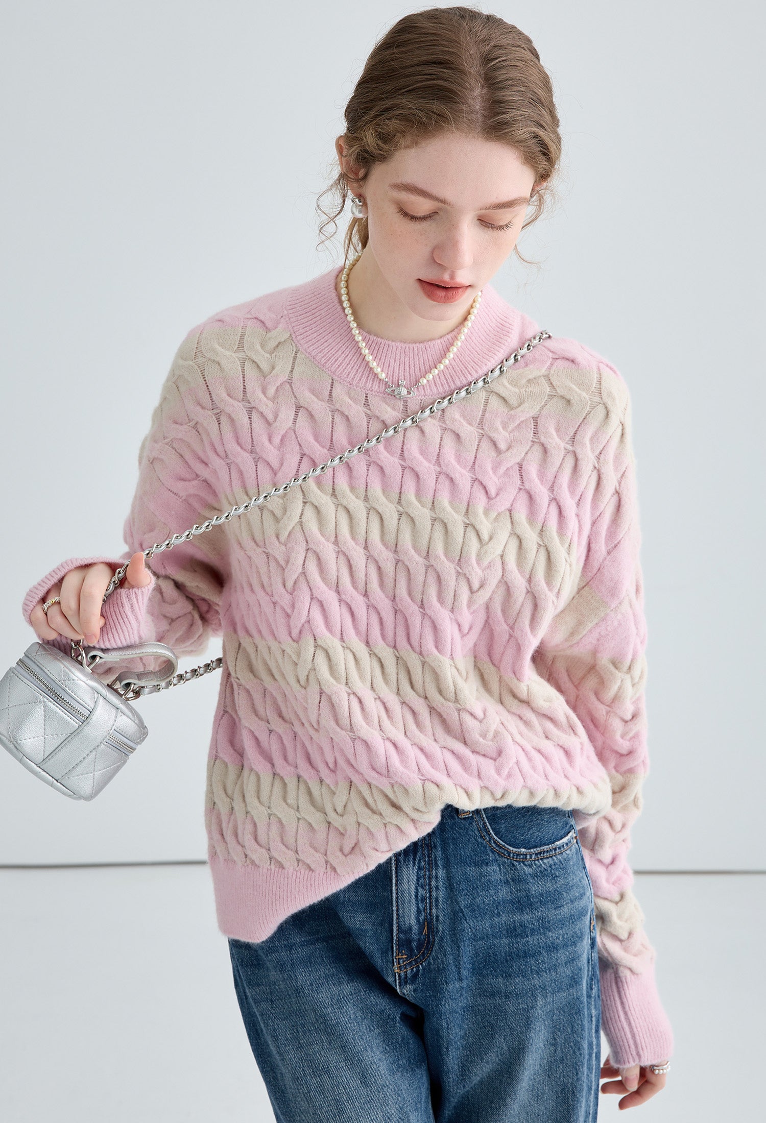 stripe,cable,knit,sweater,strawberry,pink,grey,simple,cute,cool,sexy,mode
