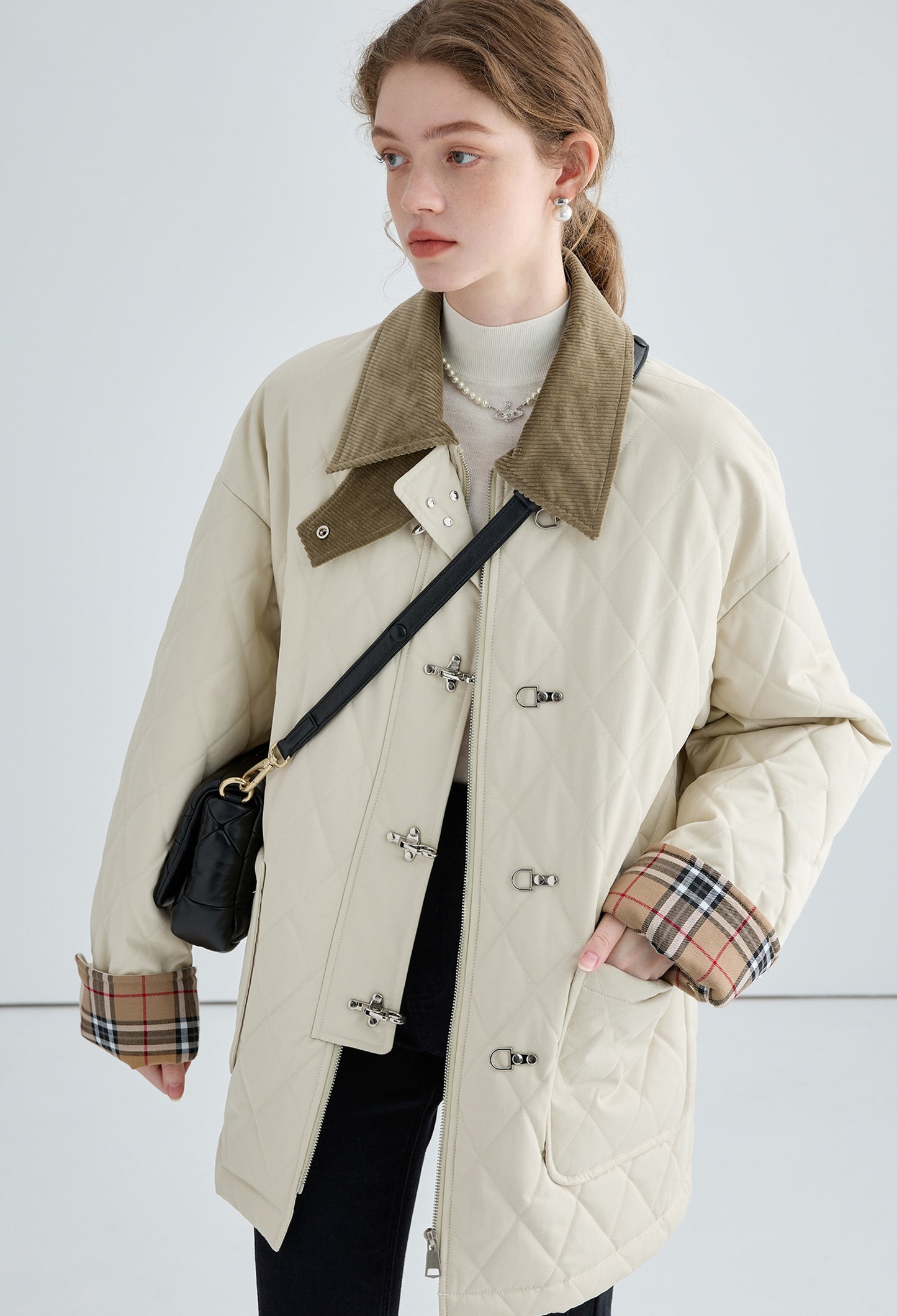 quilting,check,coat,white,cool,cute,sexy,mode,simple