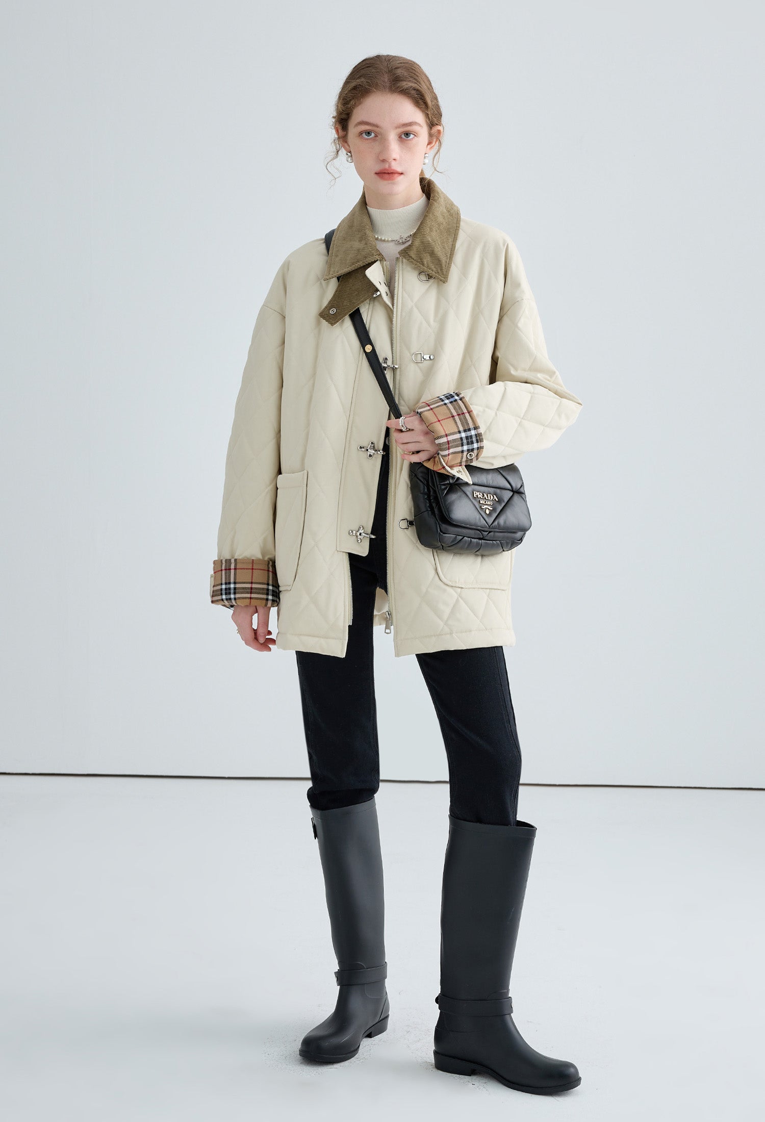 quilting,check,coat,white,cool,cute,sexy,mode,simple