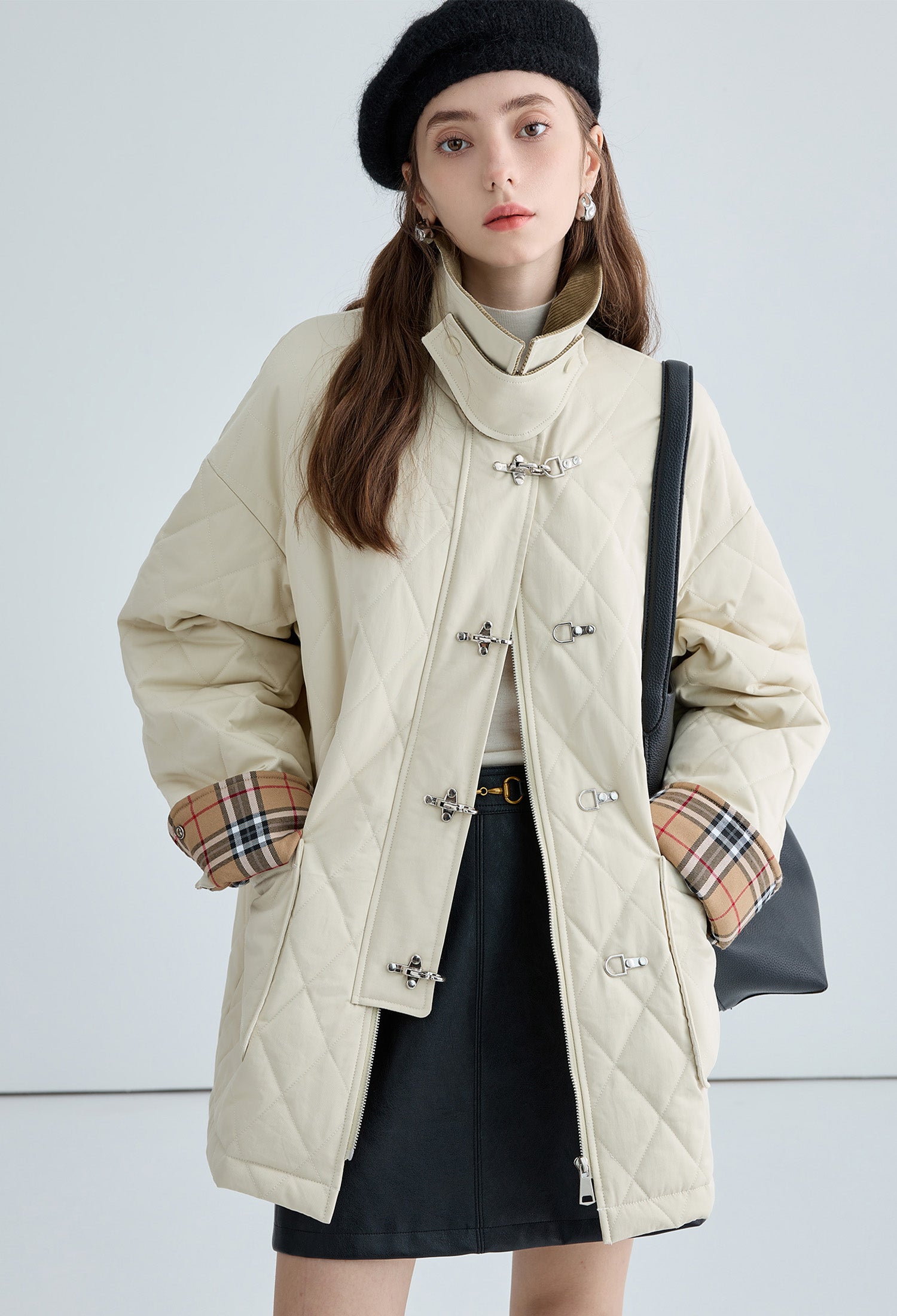 quilting,check,coat,white,cool,cute,sexy,mode,simple