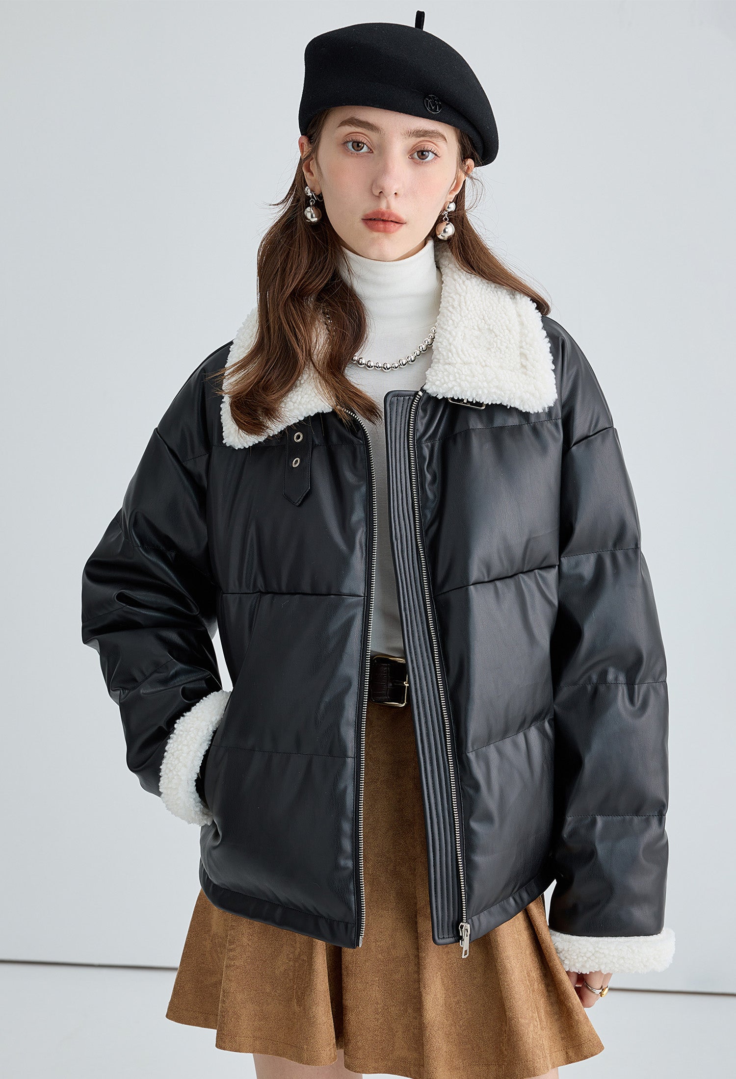 boa,collar,down,jacket,black,white,cool,cute,sexy,simple,