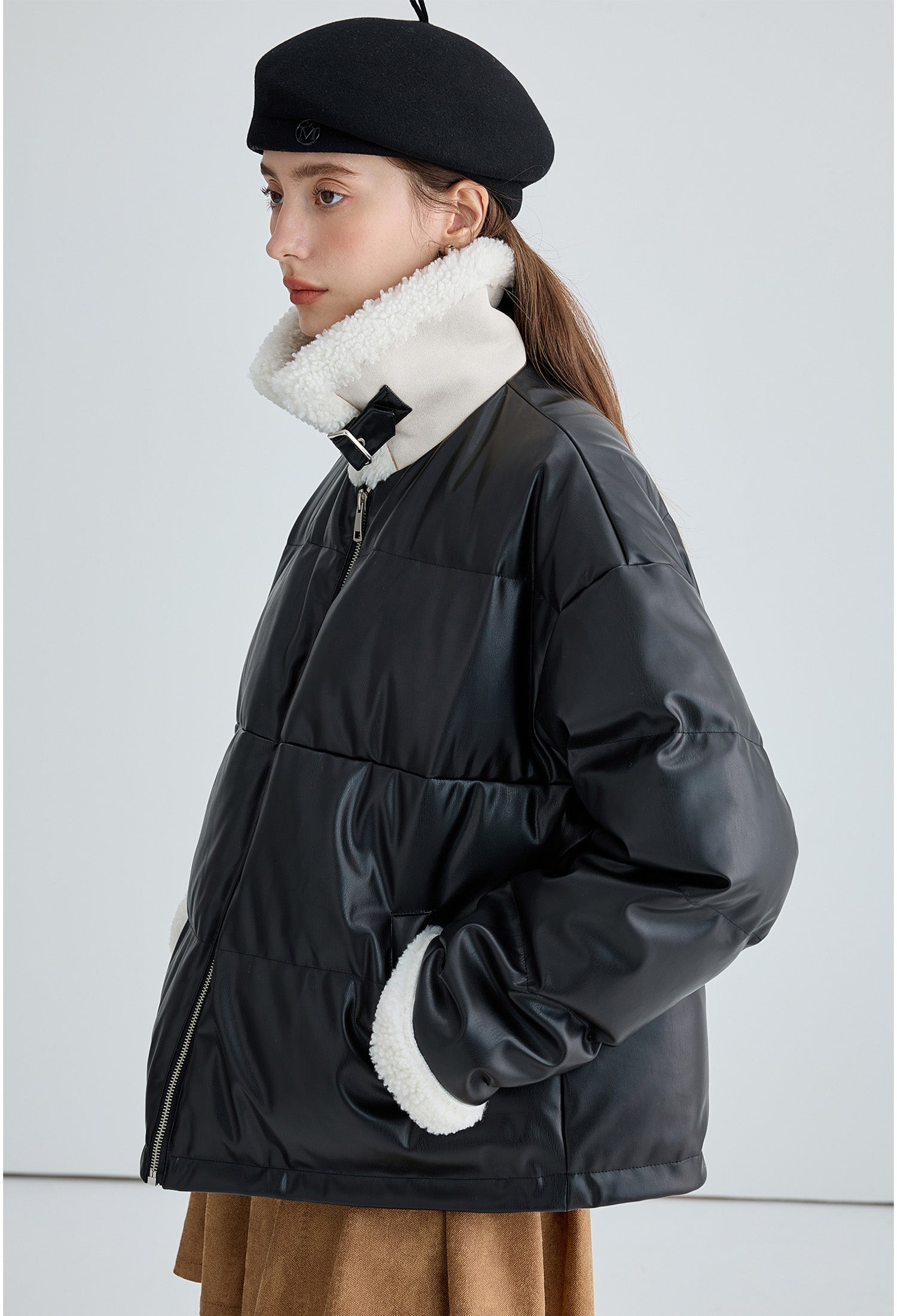 boa,collar,down,jacket,black,white,cool,cute,sexy,simple,