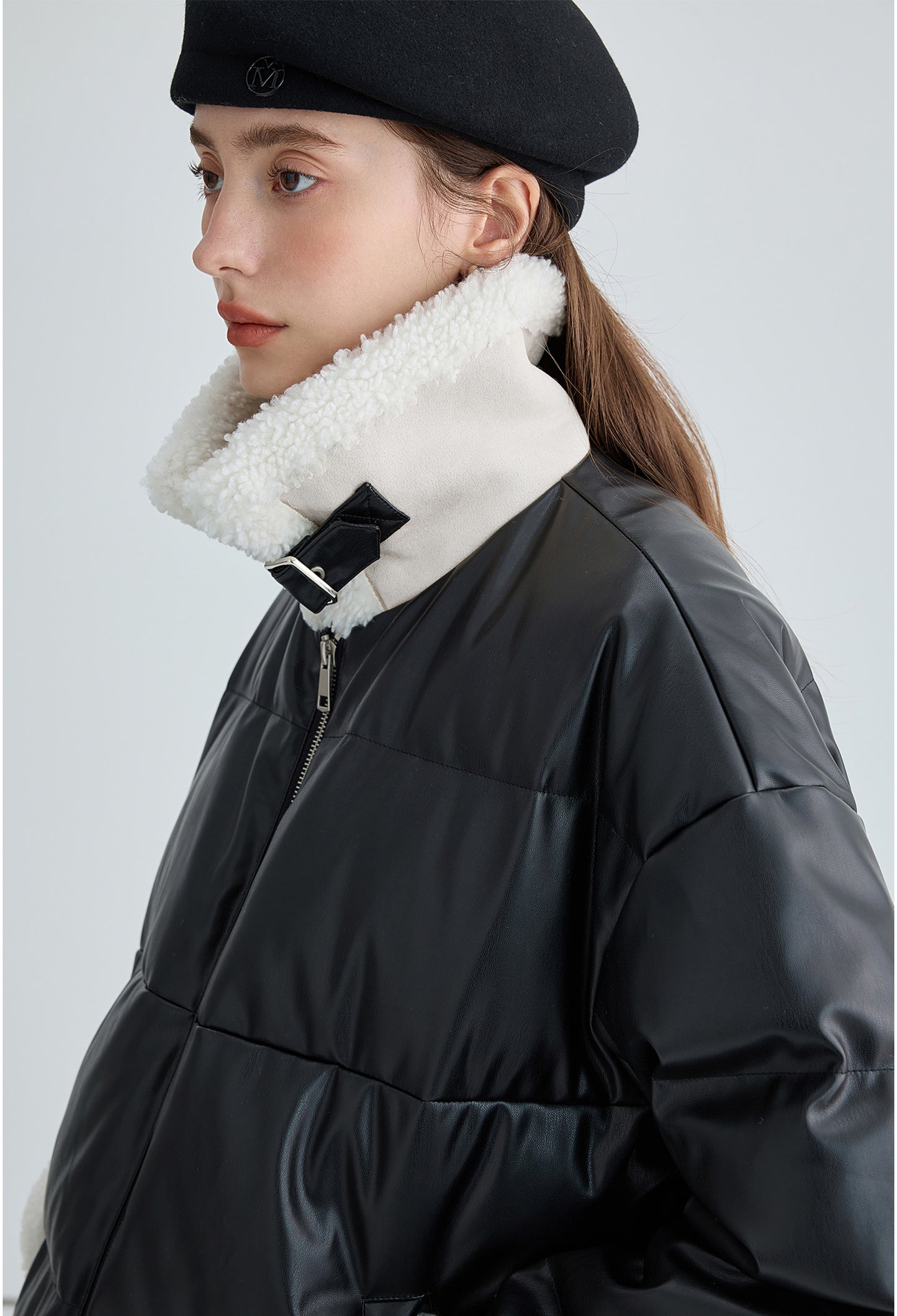 boa,collar,down,jacket,black,white,cool,cute,sexy,simple,