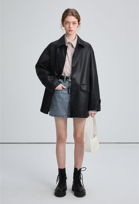 pu, leather,coat,cool,simple,cute,sexy,black,mode