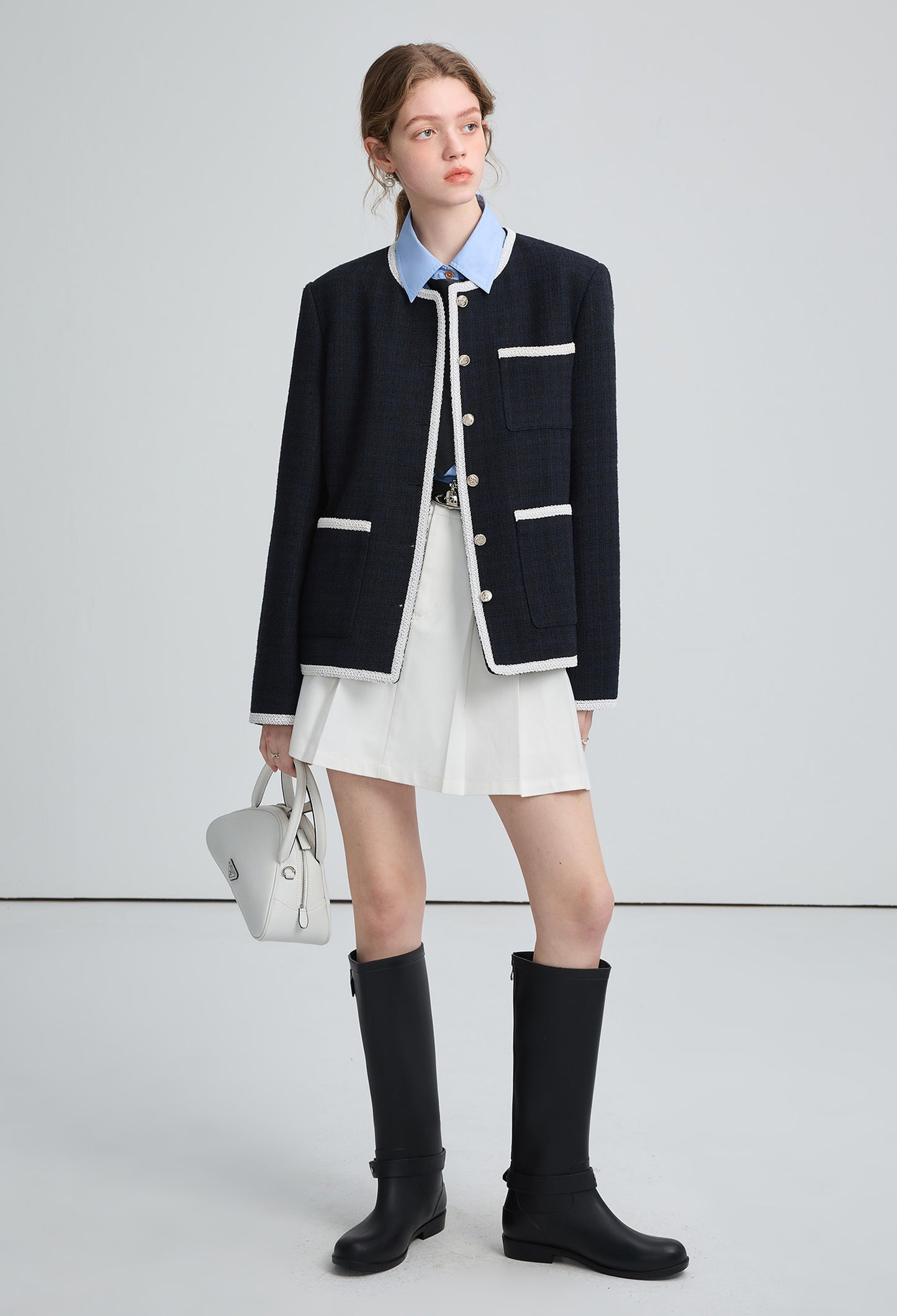 french,no,collar,jacket,navy,cool,simple,cute,sexy