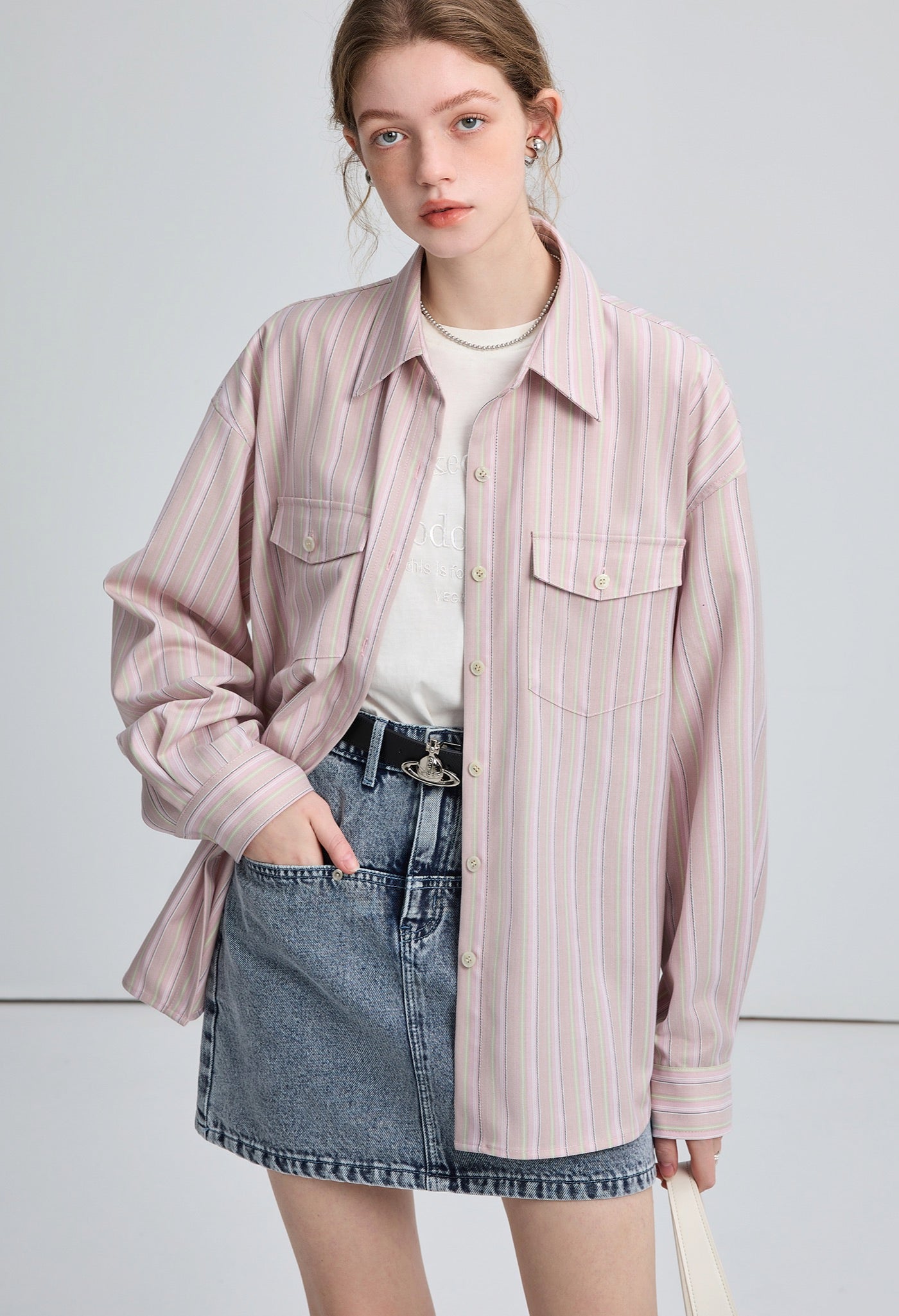 stripe,loose,shirt,pink,simple,cool,cute,sexy,mode