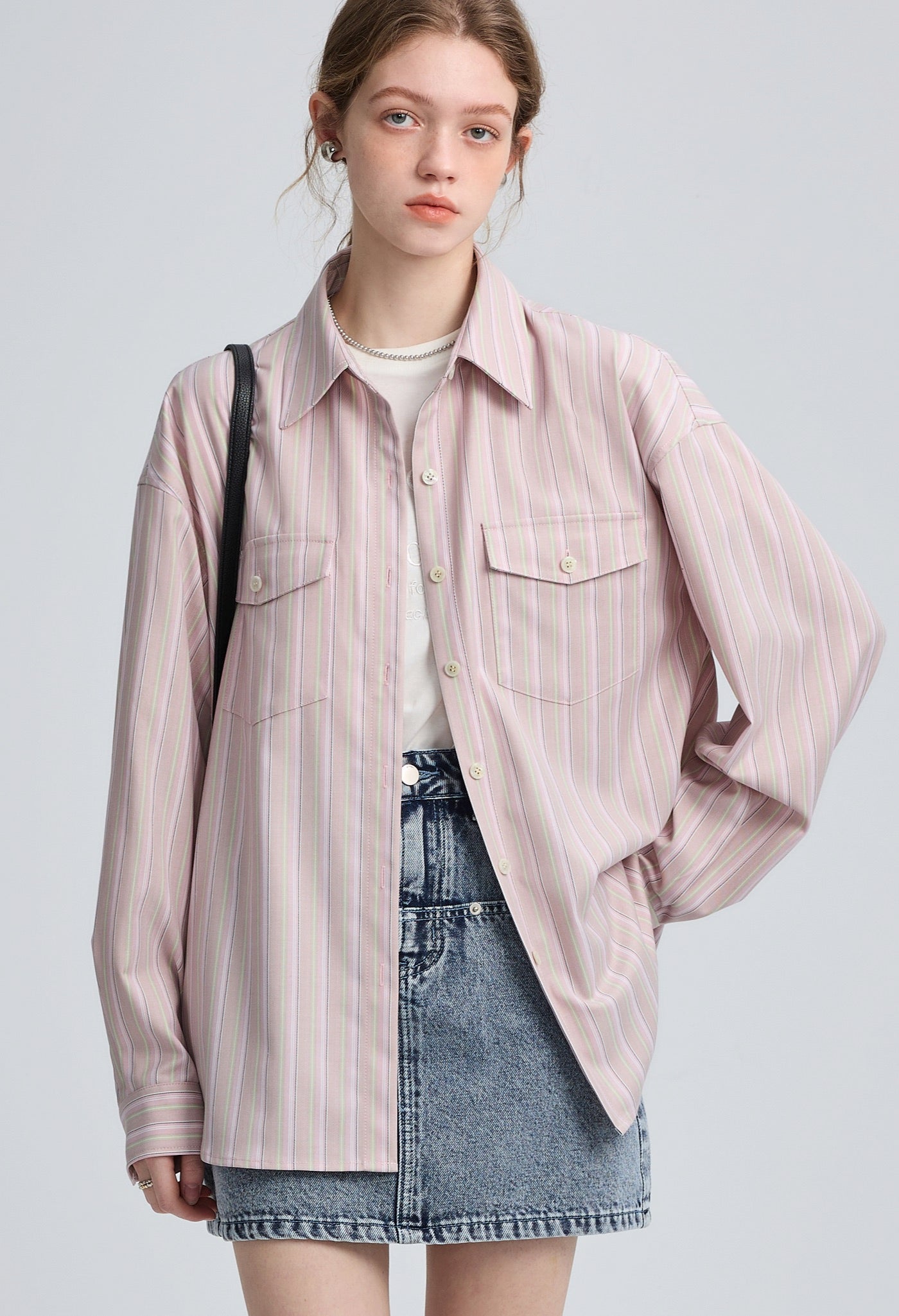 stripe,loose,shirt,pink,simple,cool,cute,sexy,mode