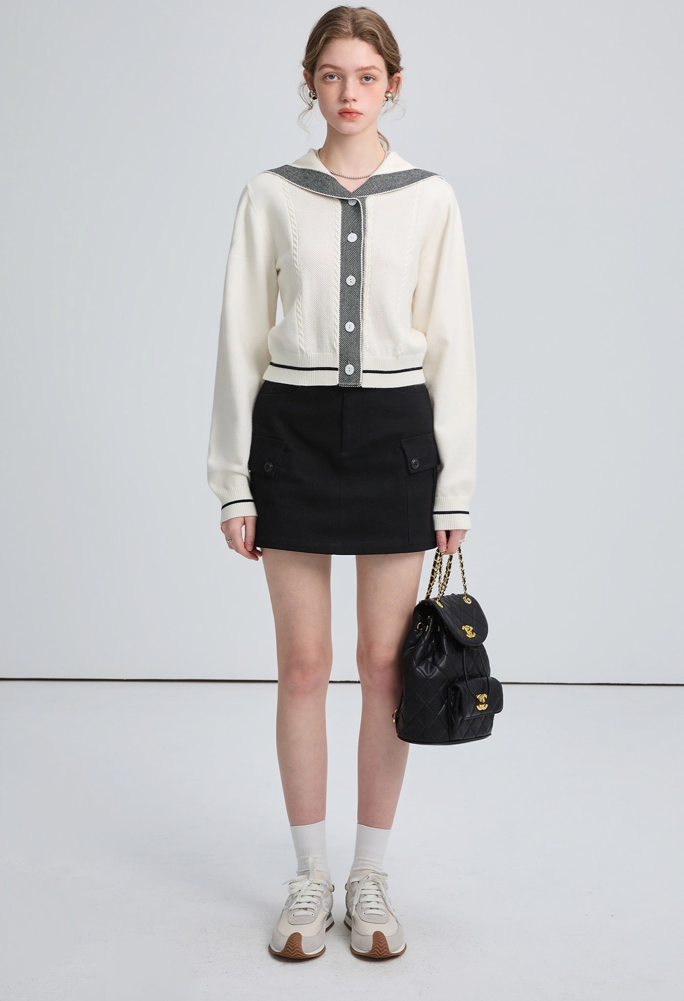 sailor,collar,knit,cardingan,white,gray,simple,cute,sexy,cool,mode