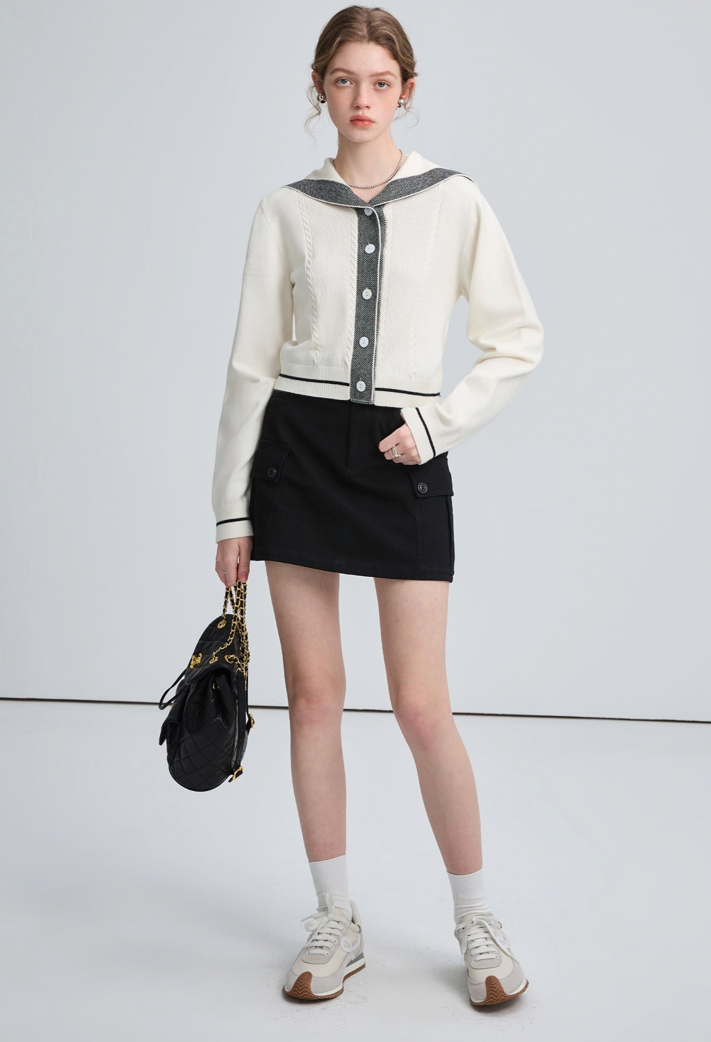 sailor,collar,knit,cardingan,white,gray,simple,cute,sexy,cool,mode