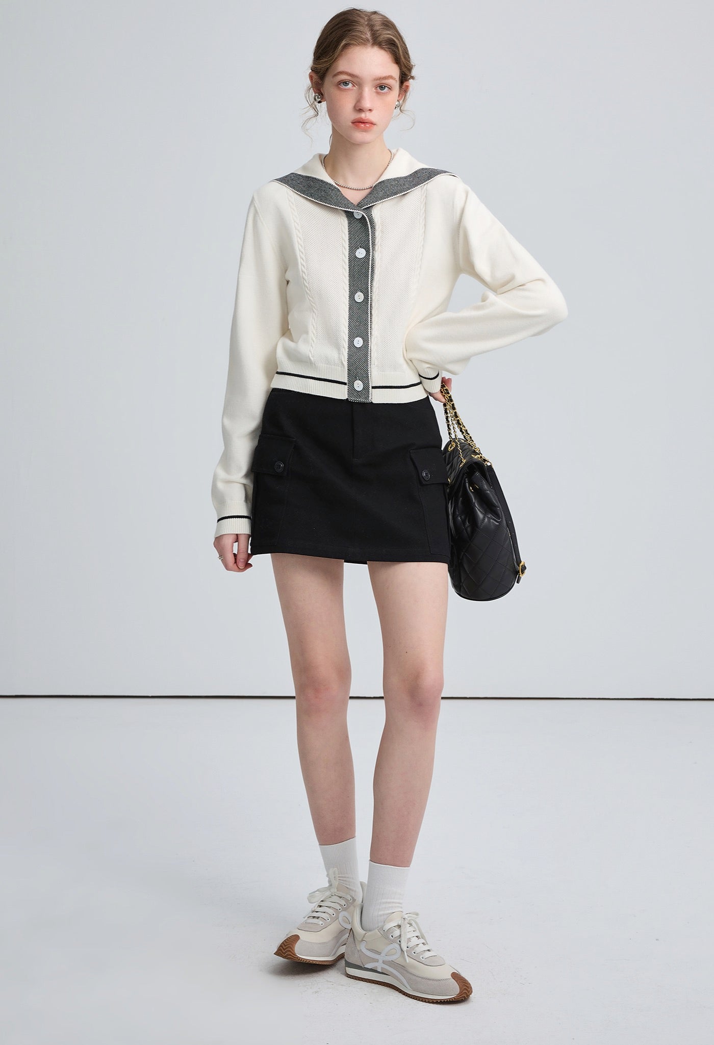 sailor,collar,knit,cardingan,white,gray,simple,cute,sexy,cool,mode