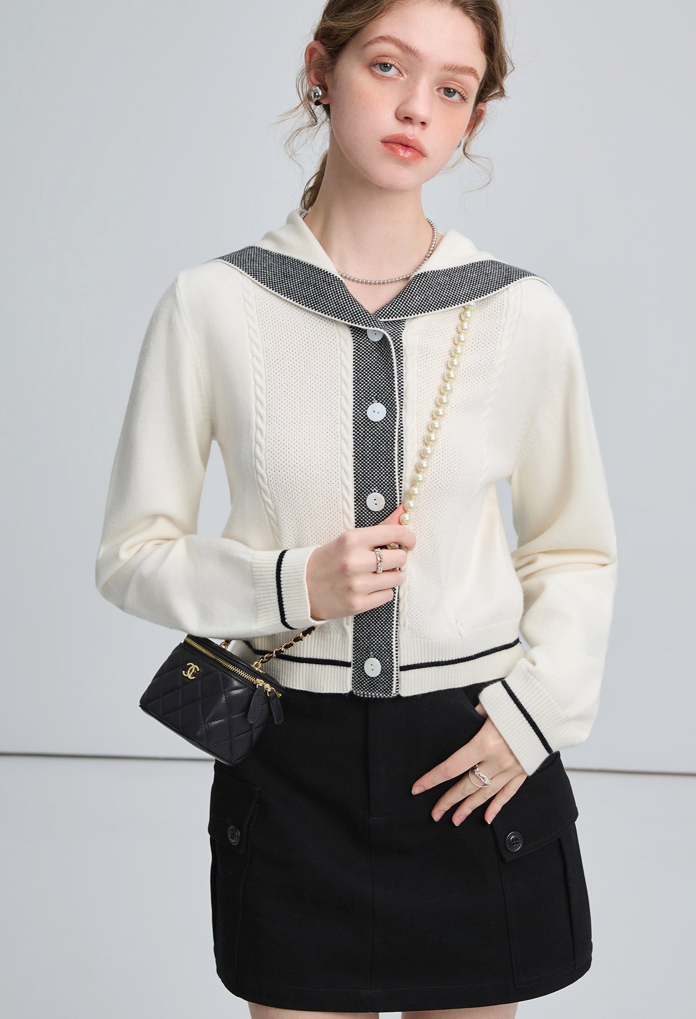 sailor,collar,knit,cardingan,white,gray,simple,cute,sexy,cool,mode