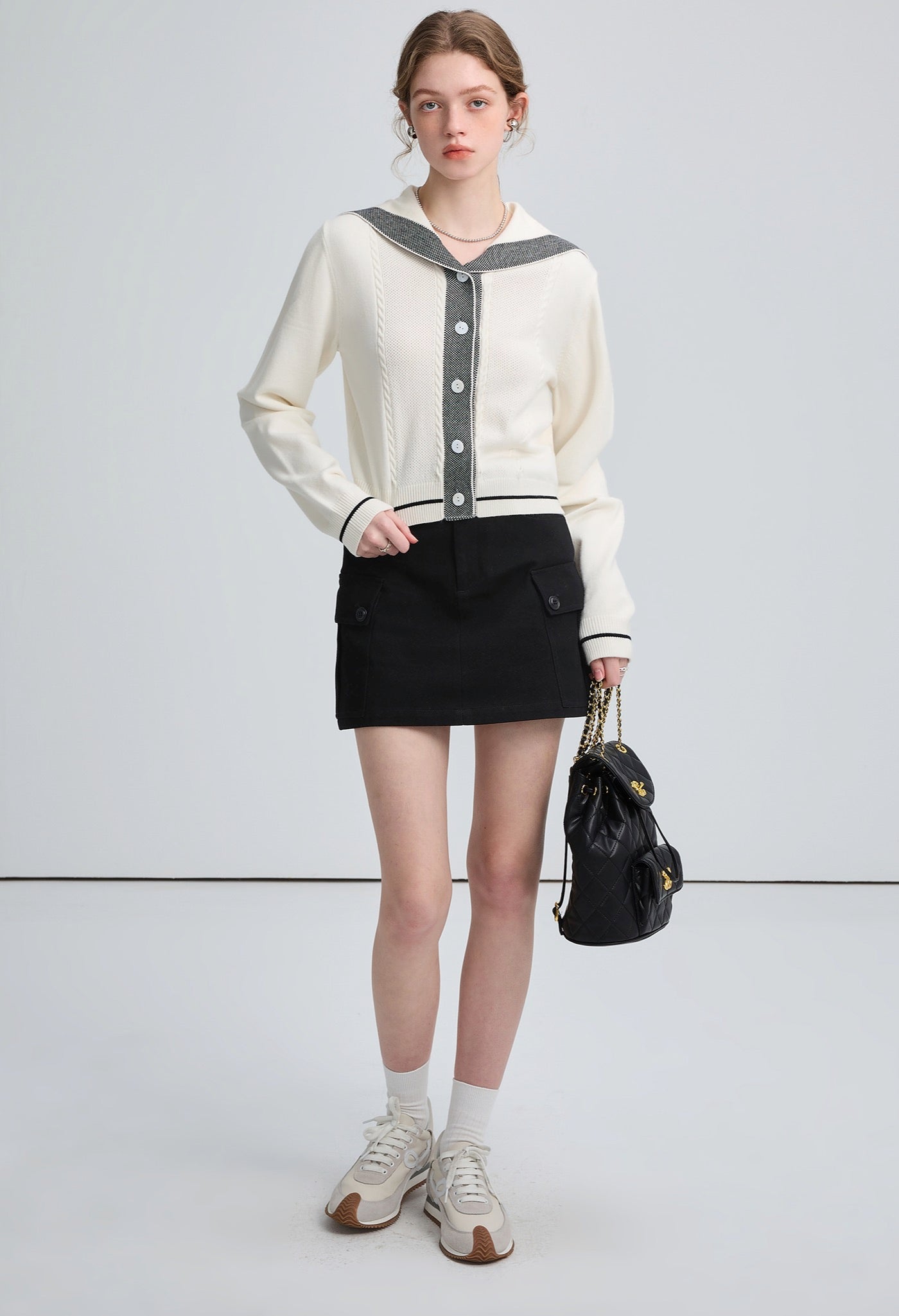 sailor,collar,knit,cardingan,white,gray,simple,cute,sexy,cool,mode