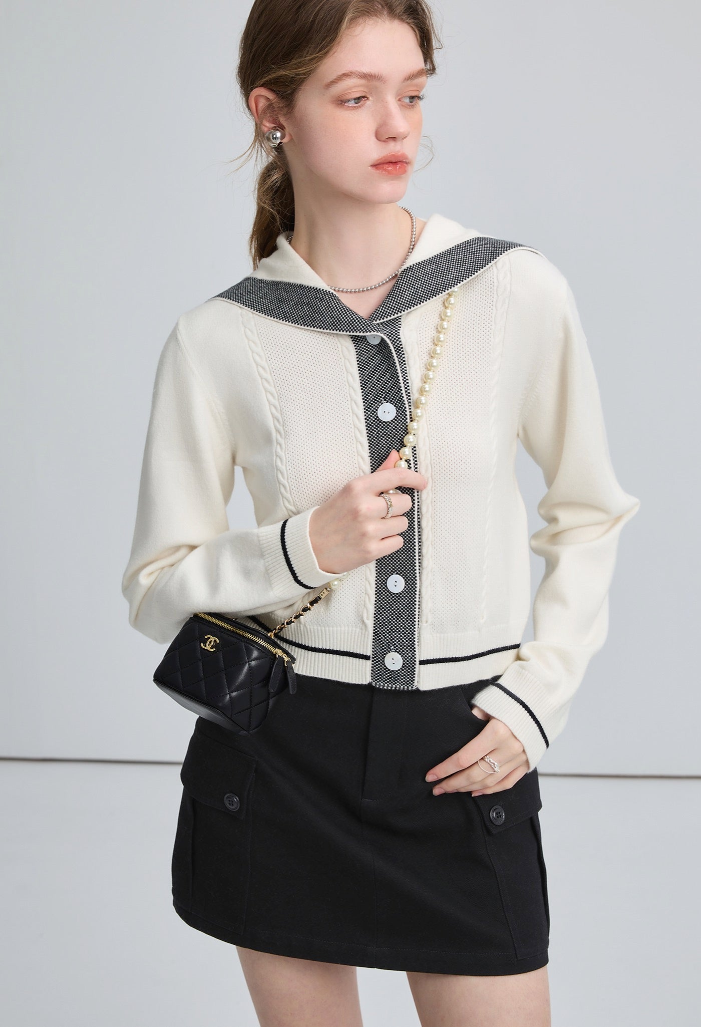 sailor,collar,knit,cardingan,white,gray,simple,cute,sexy,cool,mode