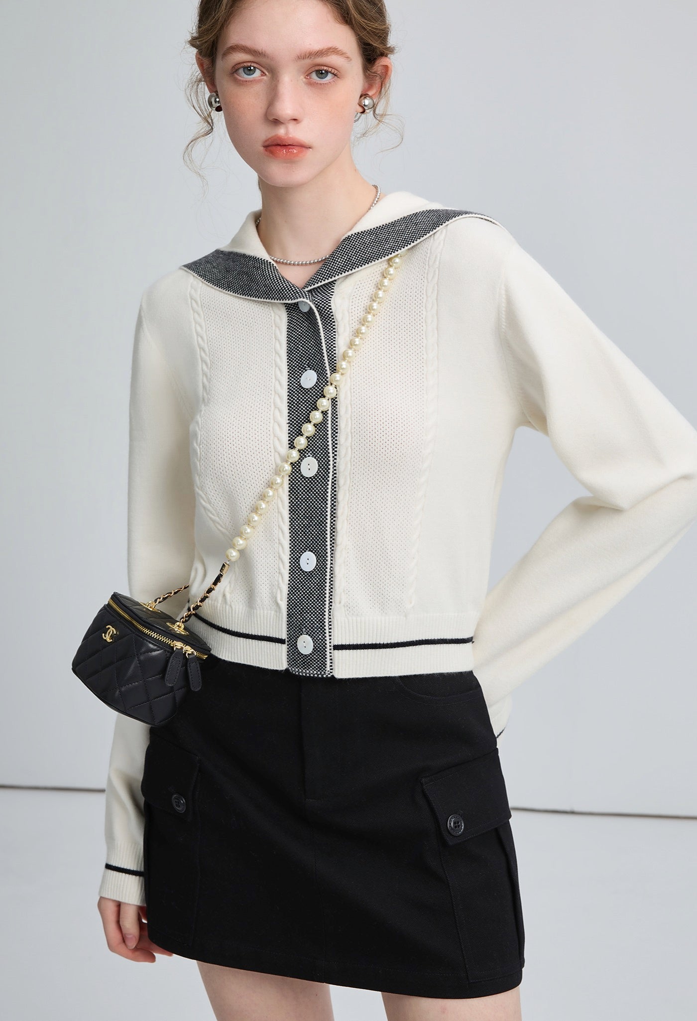 sailor,collar,knit,cardingan,white,gray,simple,cute,sexy,cool,mode