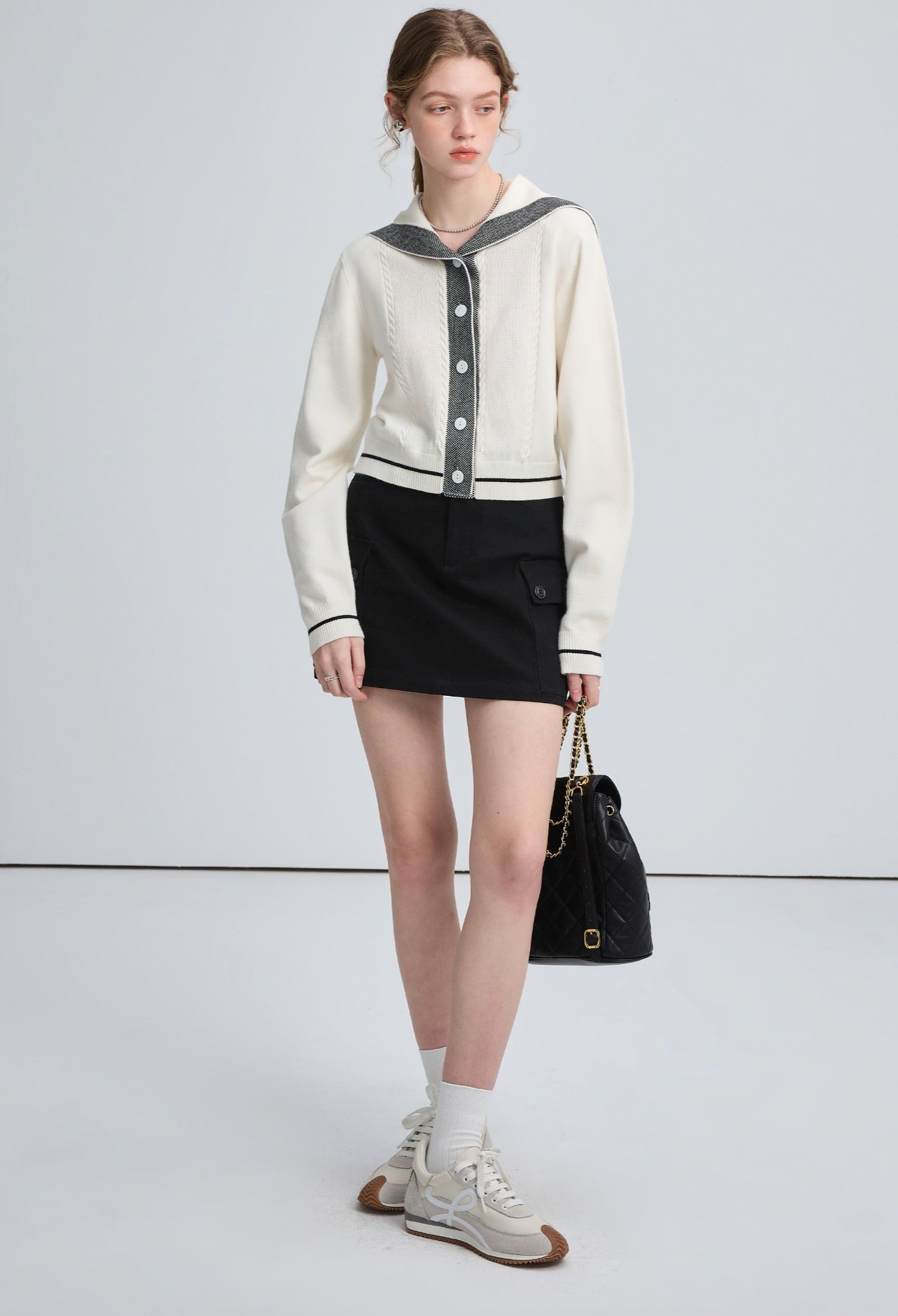 sailor,collar,knit,cardingan,white,gray,simple,cute,sexy,cool,mode