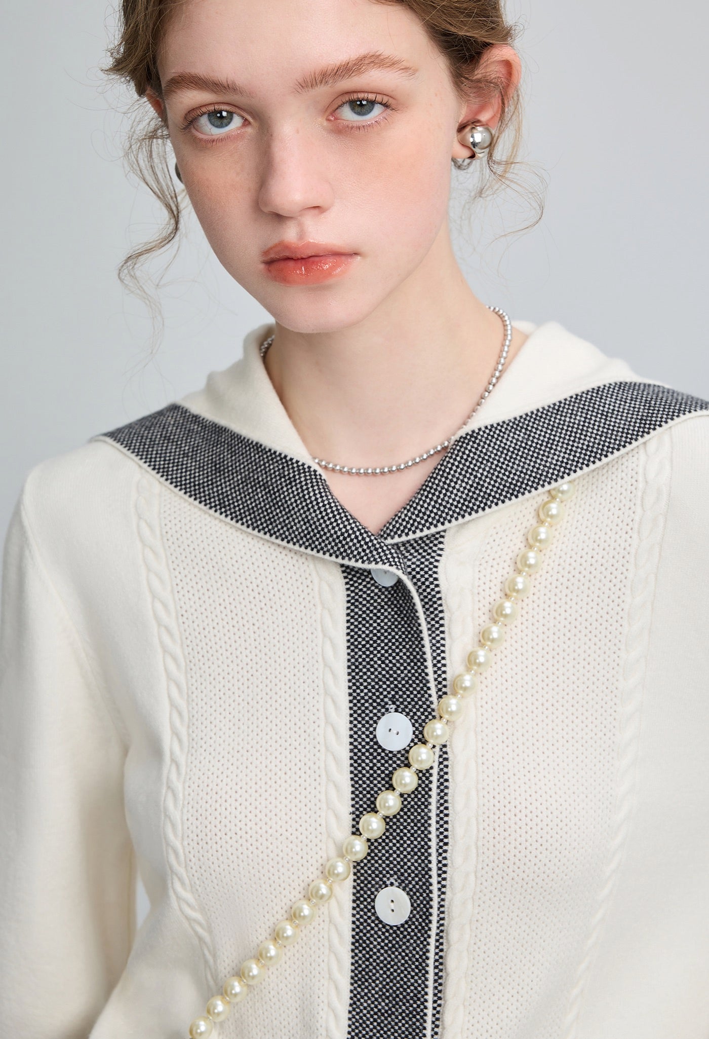 sailor,collar,knit,cardingan,white,gray,simple,cute,sexy,cool,mode