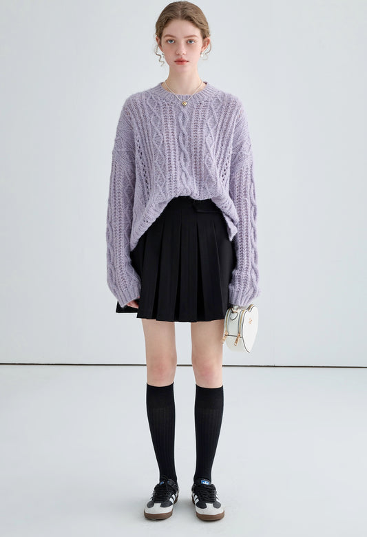 loose,mohair,knit,sweater,purple,beige,simple,cute,cool,mode,sexy,modern