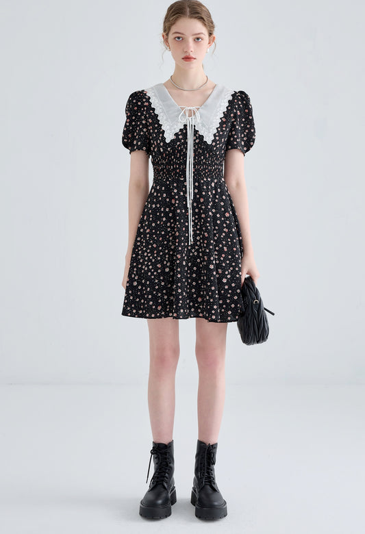 buttefly,floral,dress,black,white,collar,simple,cute,cool,sexy,modern