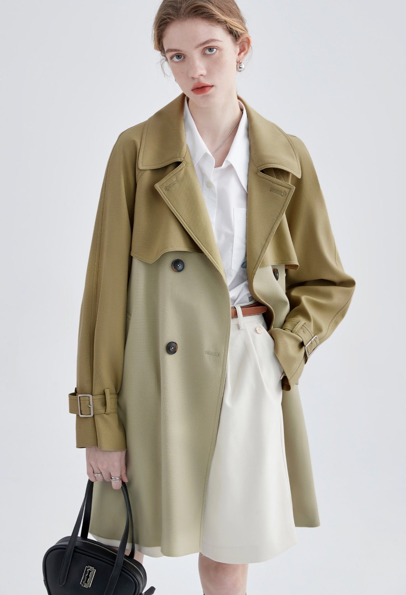 bicolor,trench,coat,beige,cool,cute,sexy,simple,modern