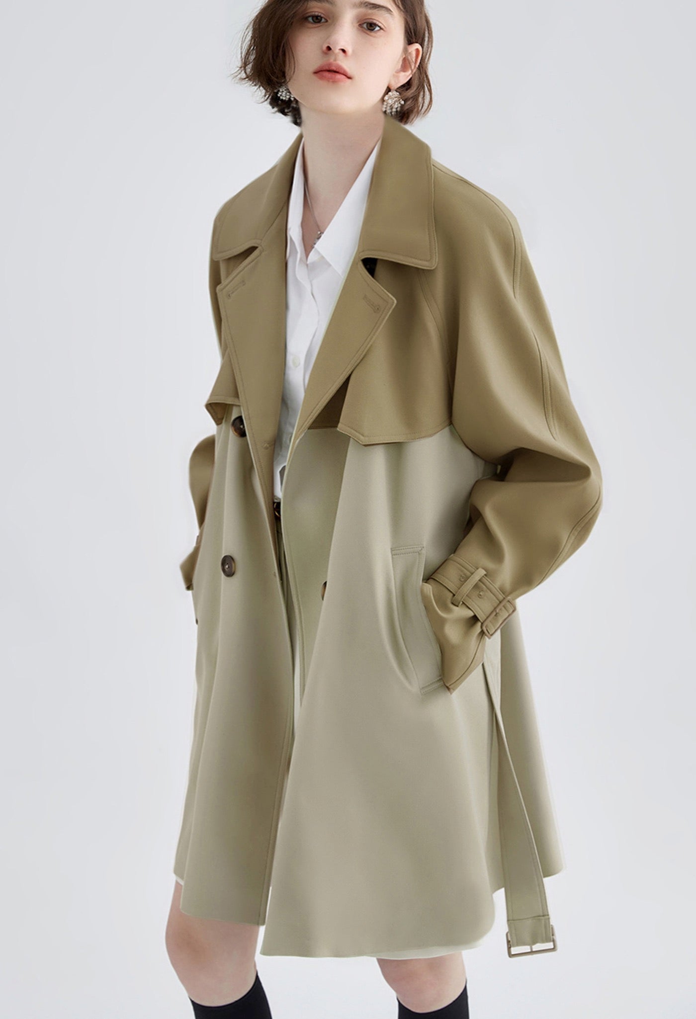 bicolor,trench,coat,beige,cool,cute,sexy,simple,modern