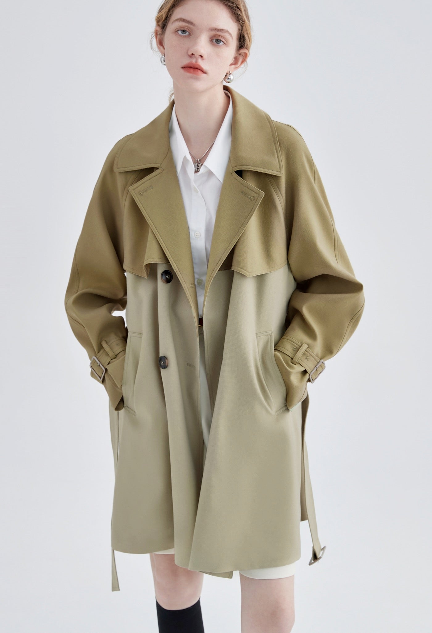 bicolor,trench,coat,beige,cool,cute,sexy,simple,modern